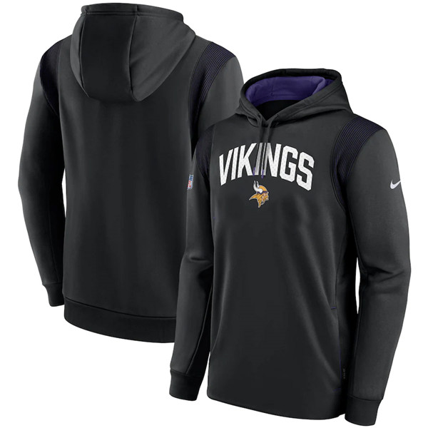 Men's Minnesota Vikings Black Sideline Stack Performance Pullover Hoodie 002